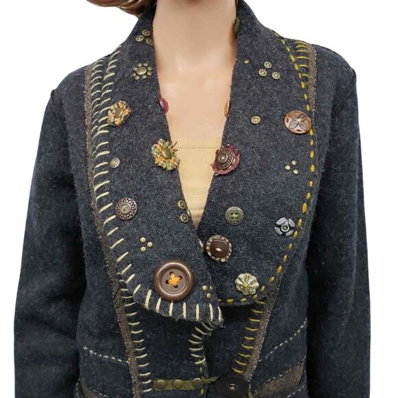 Vintage Dick & Jayne LA Cardigan Jacket Embellished Wool Blend Size M Brown - Picture 2 of 10